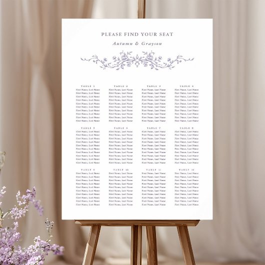 Tableau de placement de mariage à la lavande franç