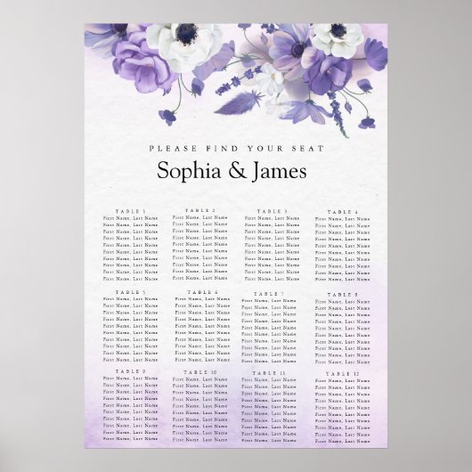 Tableau de placement de mariage à l'aquarelle viol (Devant)