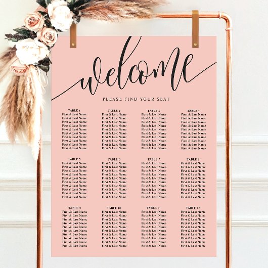 Tableau de placement de mariage à l'écriture corai