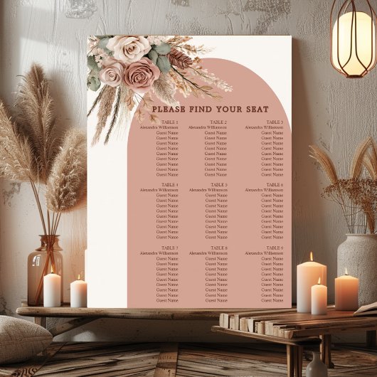 Tableau de placement de mariage à l'herbe de pampa