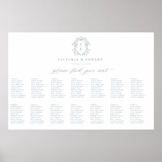 Tableau de placement de mariage à monogramme Crête (Devant)