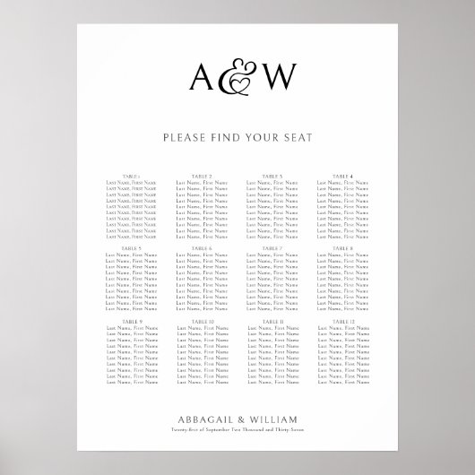 Tableau de placement de mariage à monogramme esper (Devant)