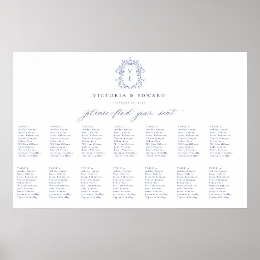 Tableau de placement de mariage à monogramme Régen (Devant)