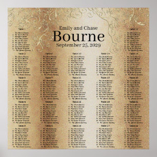 Tableau de placement de mariage à tourbillon doré