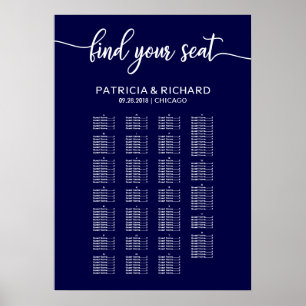 Tableau de placement de mariage alphabétique bleu