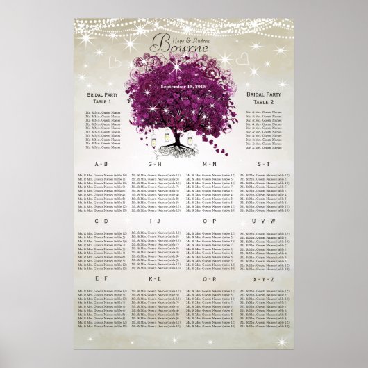 Tableau de placement de mariage Arbre à feuilles e (Devant)