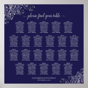 Tableau de placement de mariage argenté et bleu ma