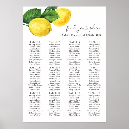 Tableau de placement de mariage au citron agrume a (Devant)