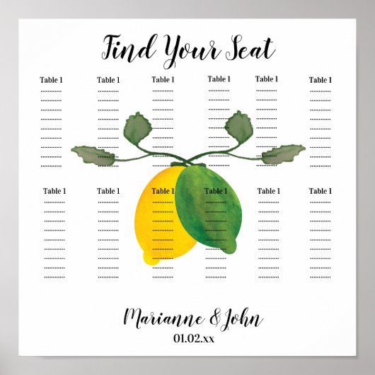 Tableau de placement de mariage au limoncello à l' (Devant)
