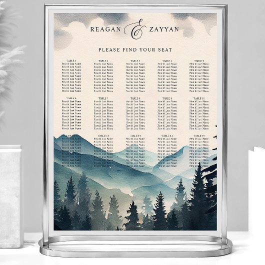 Tableau de placement de mariage au mont Pine aquar