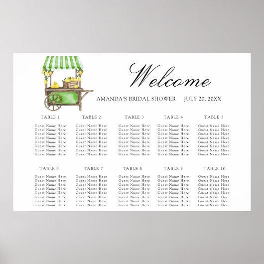 Tableau de placement de mariage aux agrumes citron (Devant)