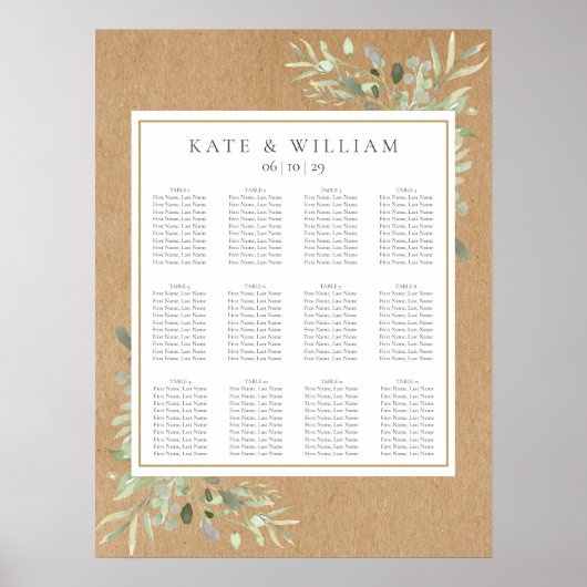 Tableau de placement de mariage aux feuilles de ve (Devant)