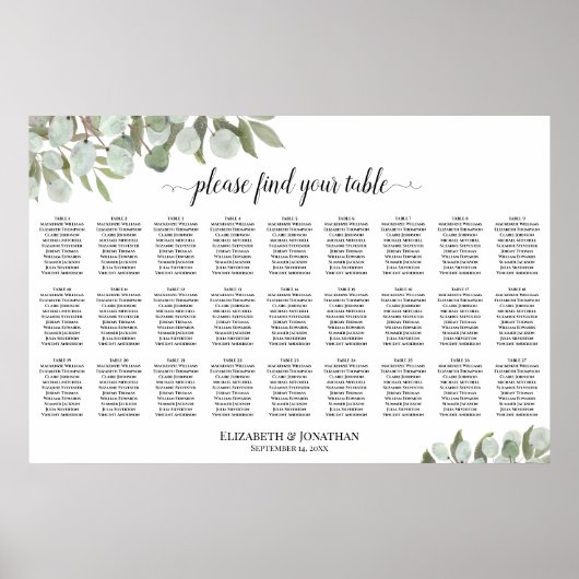 Tableau de placement de mariage aux feuilles d'euc (Devant)