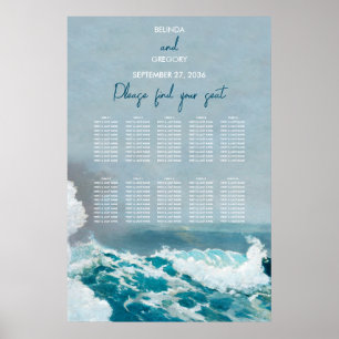 Tableau de placement de mariage aux vagues océaniq