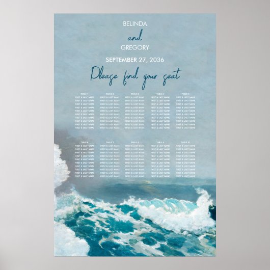 Tableau de placement de mariage aux vagues océaniq (Devant)