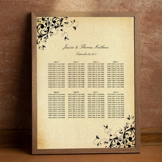 Tableau de placement de mariage aux volutes antiqu