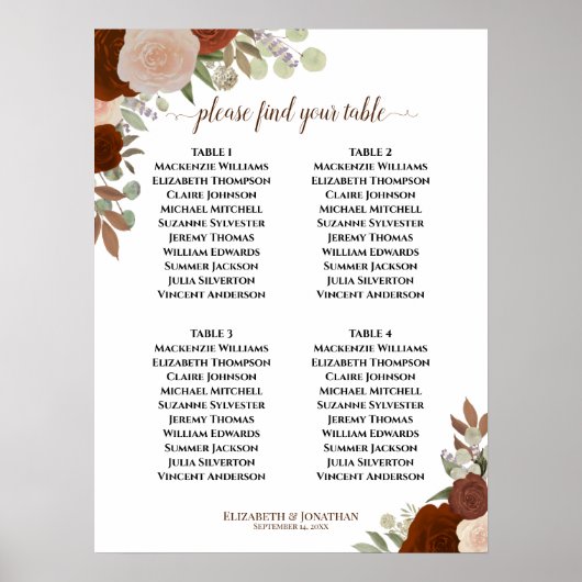 Tableau de placement de mariage avec 4 tables et r (Devant)