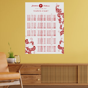 Tableau de placement de mariage bohème floral roug