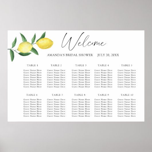 Tableau de placement de mariage CITRON aquarelle (Devant)