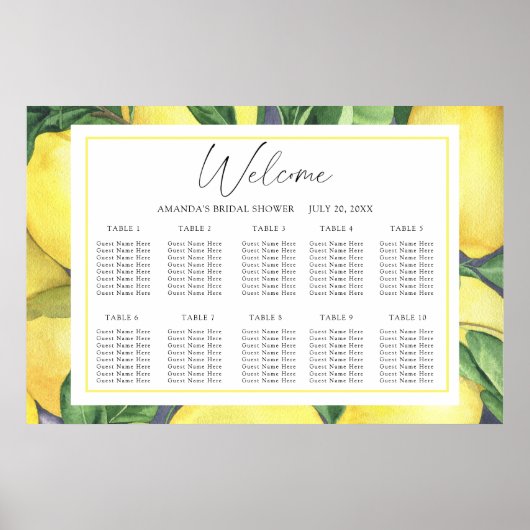 Tableau de placement de mariage CITRON au citron a (Devant)