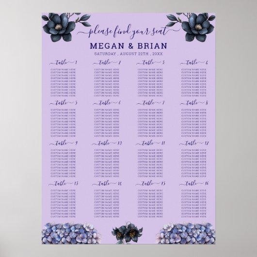 Tableau de placement de mariage classique à fleurs (Devant)