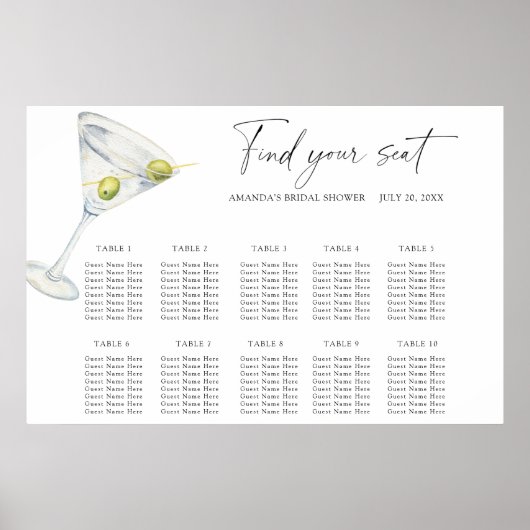 Tableau de placement de mariage Cocktail Dry Marti (Devant)