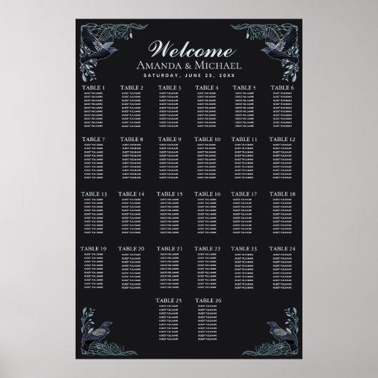 Tableau de placement de mariage corbeau gothique a (Devant)