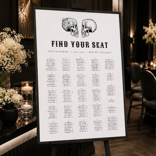 Tableau de placement de mariage crâne gothique NOV