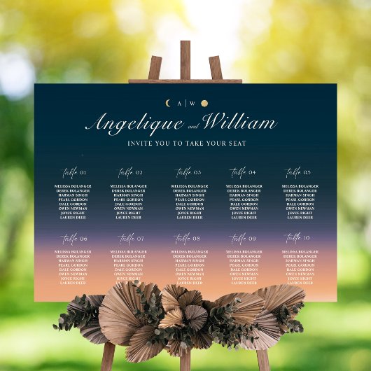 Tableau de placement de mariage de coucher de sole