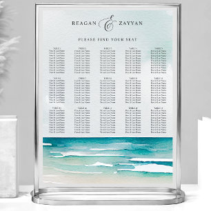 Tableau de placement de mariage d'été sur la plage