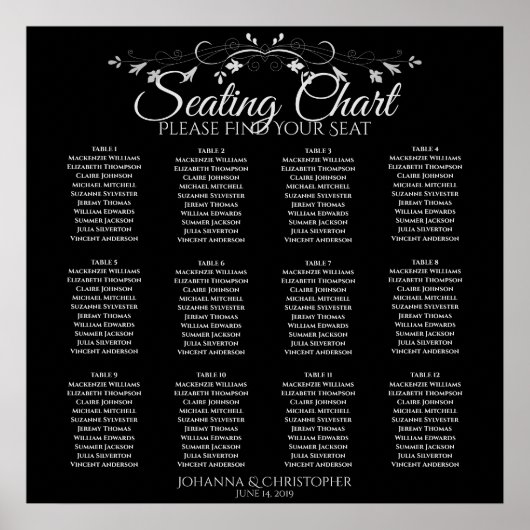 Tableau de placement de mariage élégant noir 12 ta (Devant)
