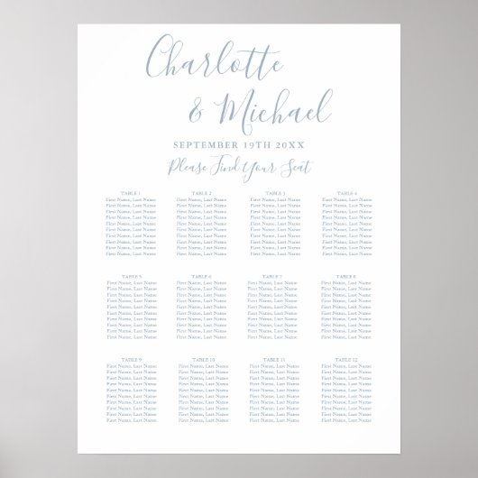 Tableau de placement de mariage élégant poussiéreu (Devant)