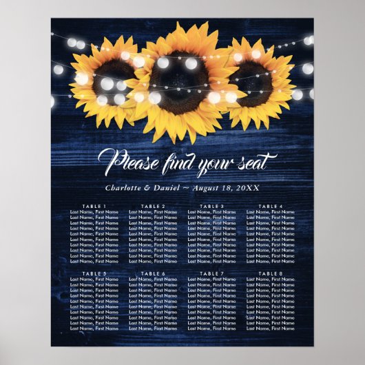 Tableau de placement de mariage en bois bleu marin (Devant)