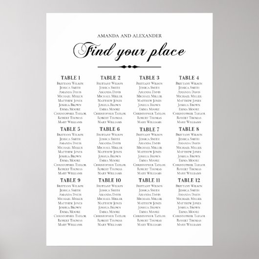 Tableau de placement de mariage en calligraphie sc (Devant)