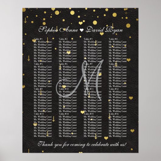 Tableau de placement de mariage en cuir noir avec (Devant)