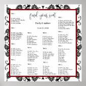 Tableau de placement de mariage en damas noir bord (Devant)