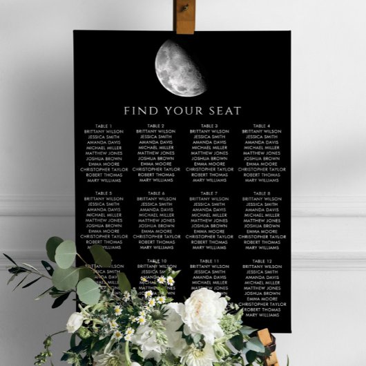 Tableau de placement de mariage espace noir et lun