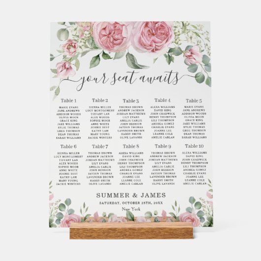 Tableau de placement de mariage Fleurs Florales Ro (Recto)