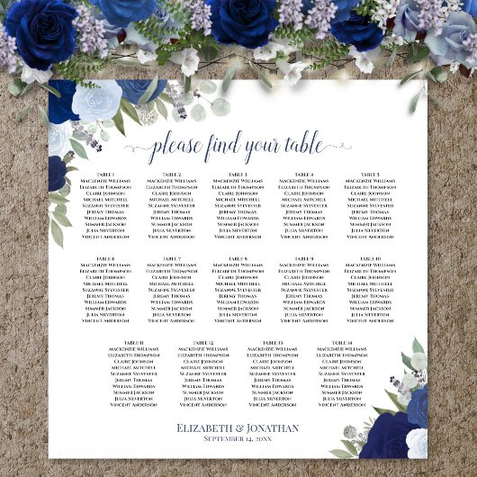 Tableau de placement de mariage floral Boho bleu 1
