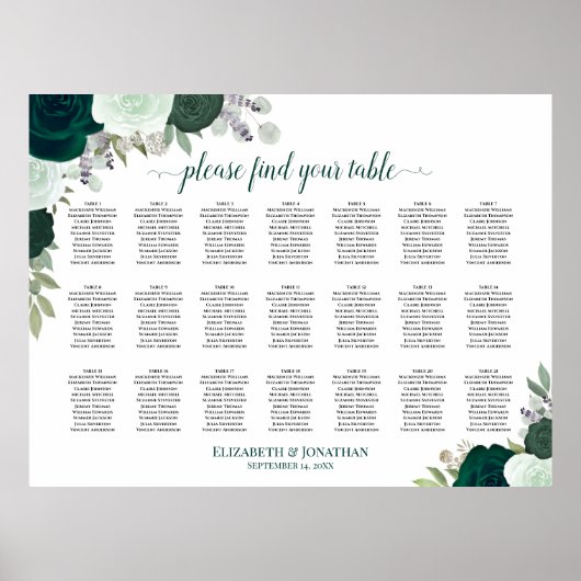 Tableau de placement de mariage floral Boho Emerau (Devant)