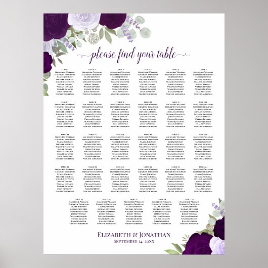 Tableau de placement de mariage floral Boho Violet (Devant)