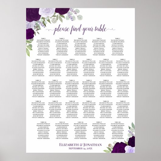 Tableau de placement de mariage floral Boho violet (Devant)