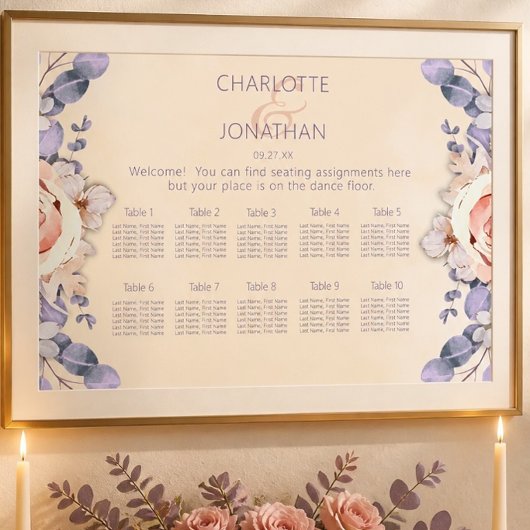 Tableau de placement de mariage floral couleur pêc