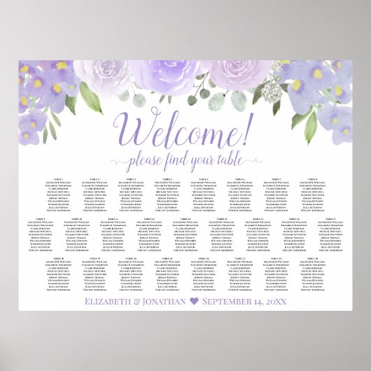 Tableau de placement de mariage floral lavande 25 (Devant)