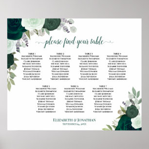 Tableau de placement de mariage floral vert émerau