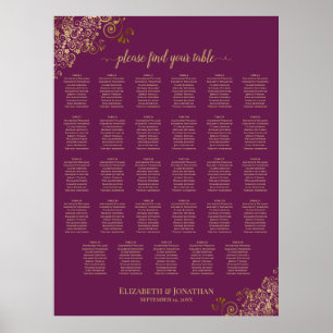 Tableau de placement de mariage Gold 29 Magenta Pl