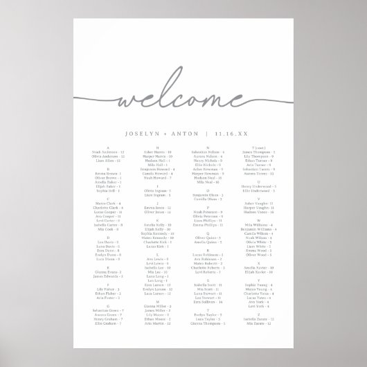 Tableau de placement de mariage gris chic calligra (Devant)