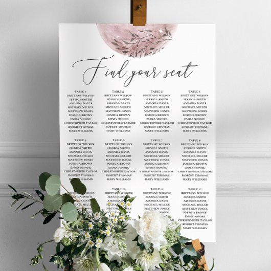 Tableau de placement de mariage Lune Rose Élégant