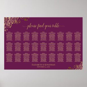 Tableau de placement de mariage Magenta Plum & Or