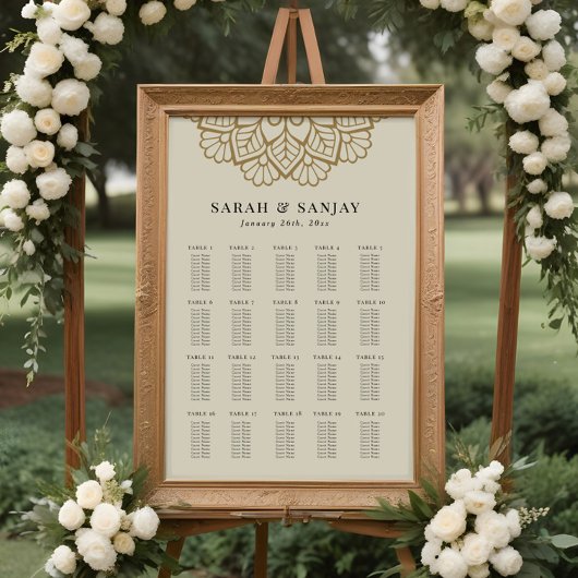 Tableau de placement de mariage mandala or